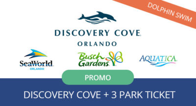 Discovery Cove Dolphin Swim Package with SeaWorld Orlando, Aquatica Orlando & Busch Gardens Tampa Bay Promo